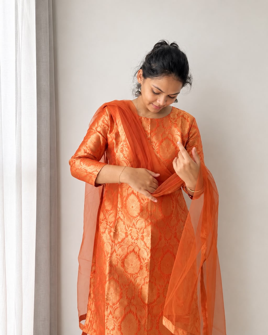 Tangerine Banarasi Brocade Suit Set