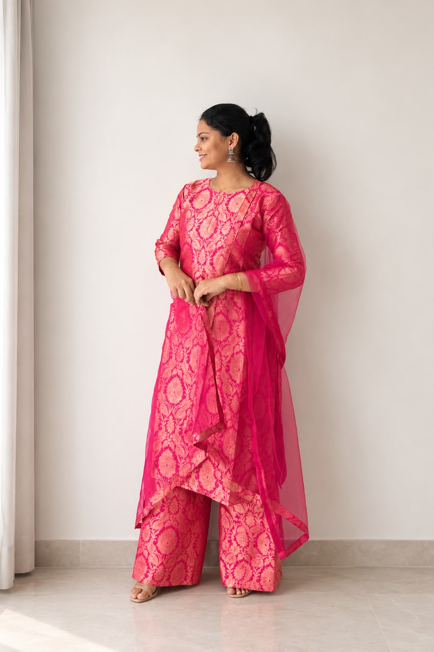 Cherry Banarasi Brocade Suit Set