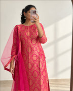 Cherry Banarasi Brocade Suit Set