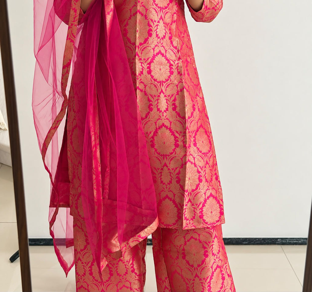 Cherry Banarasi Brocade Suit Set