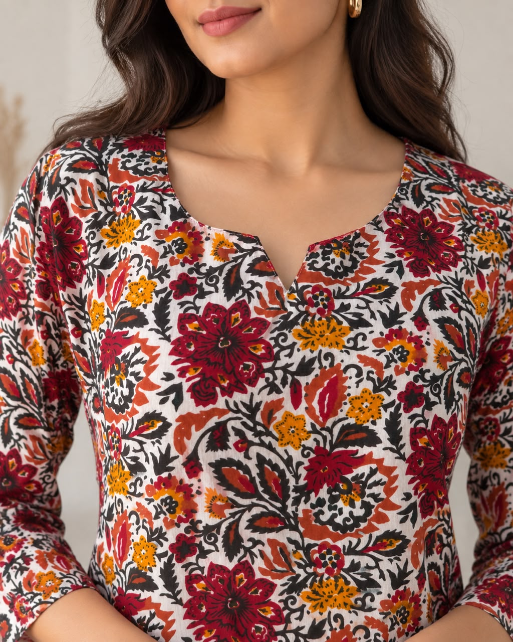 Ivory Red Floral Short Top