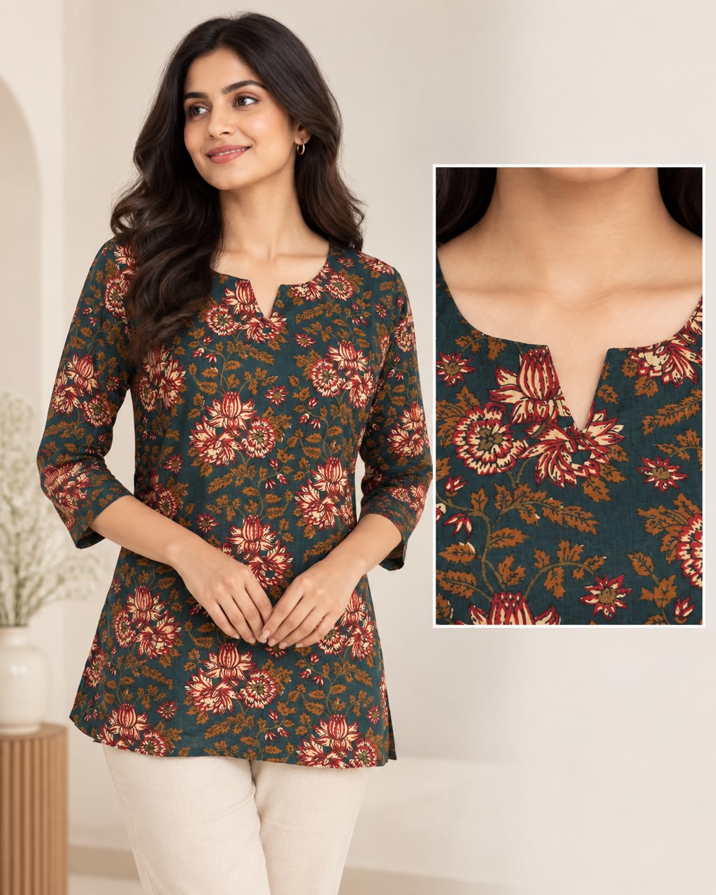 Forest Green Floral Short top