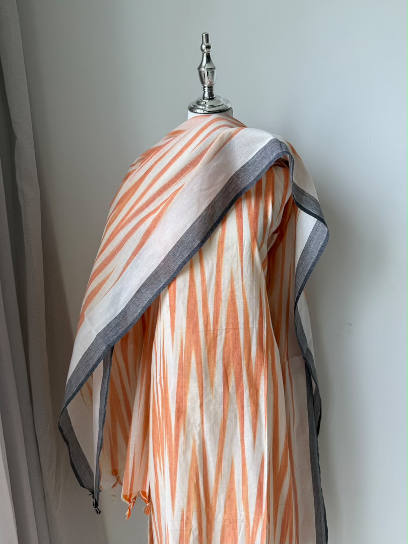 pastel Orange Ikkat kurta set