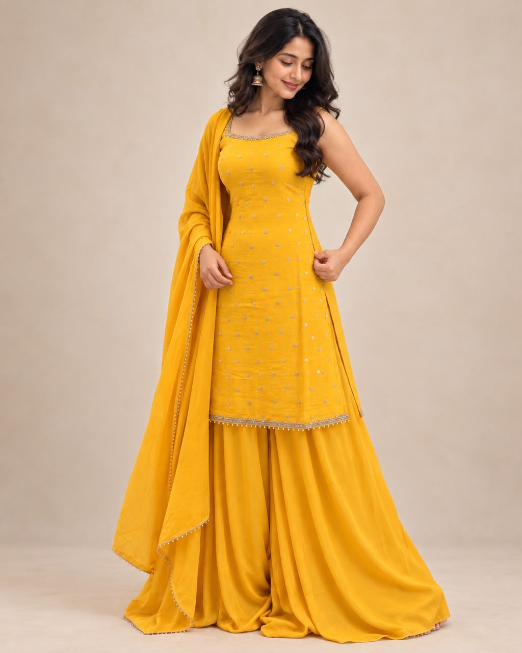 Golden Mustard Yellow Premium Palazzo Set