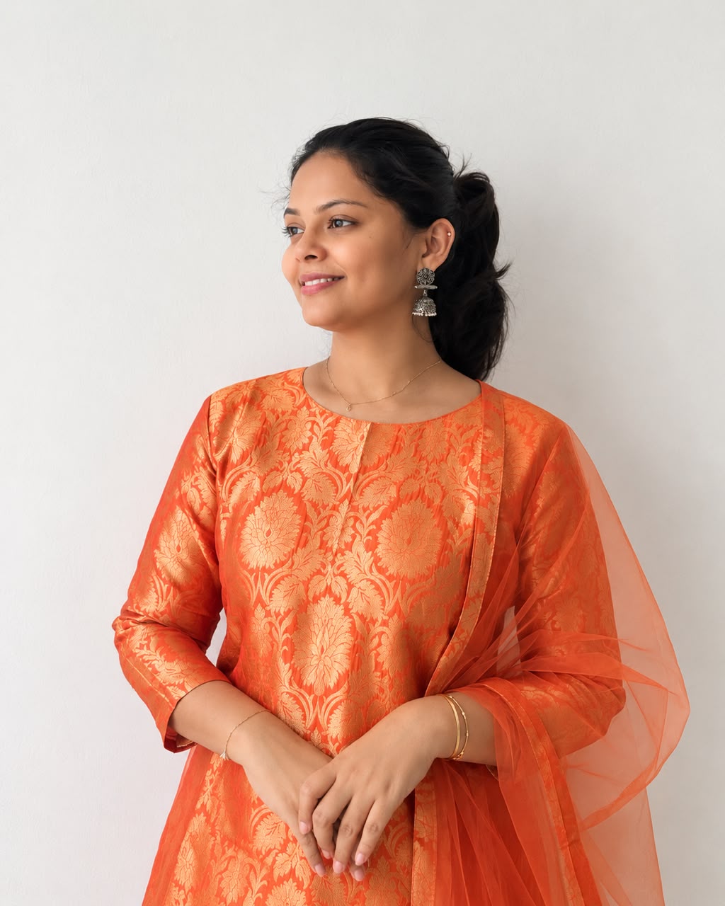 Tangerine Banarasi Brocade Suit Set