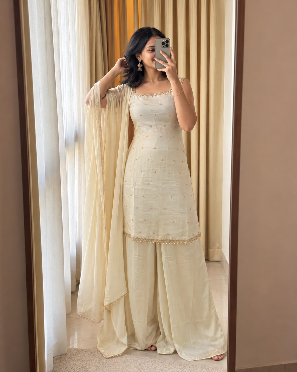 Soft Ivory Cream Premium Palazzo Set