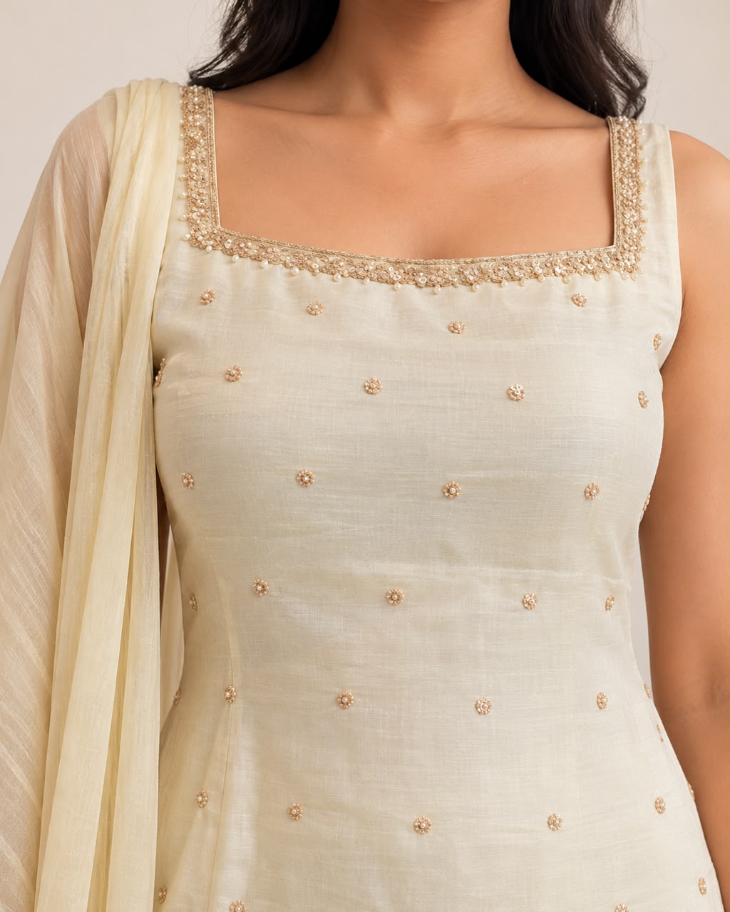 Soft Ivory Cream Premium Palazzo Set