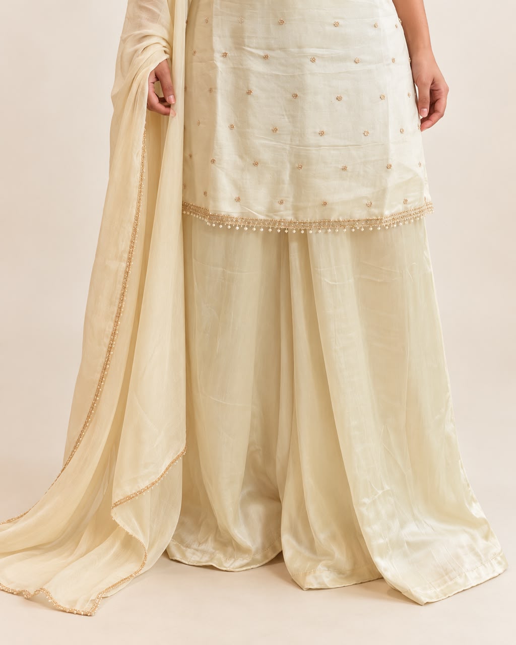 Soft Ivory Cream Premium Palazzo Set