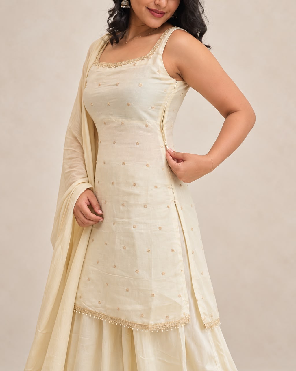 Soft Ivory Cream Premium Palazzo Set